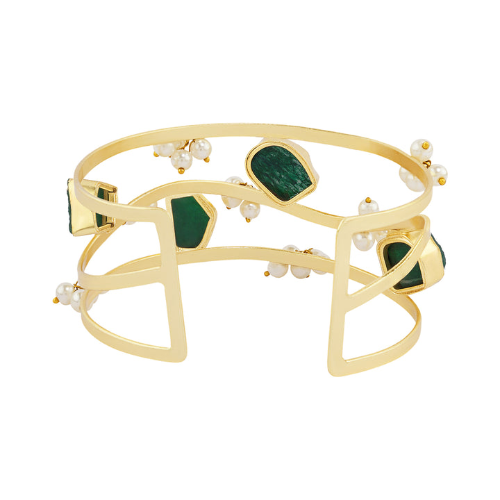 Soléa Dark Green Natural Stone Pearl Cuff Bracelet