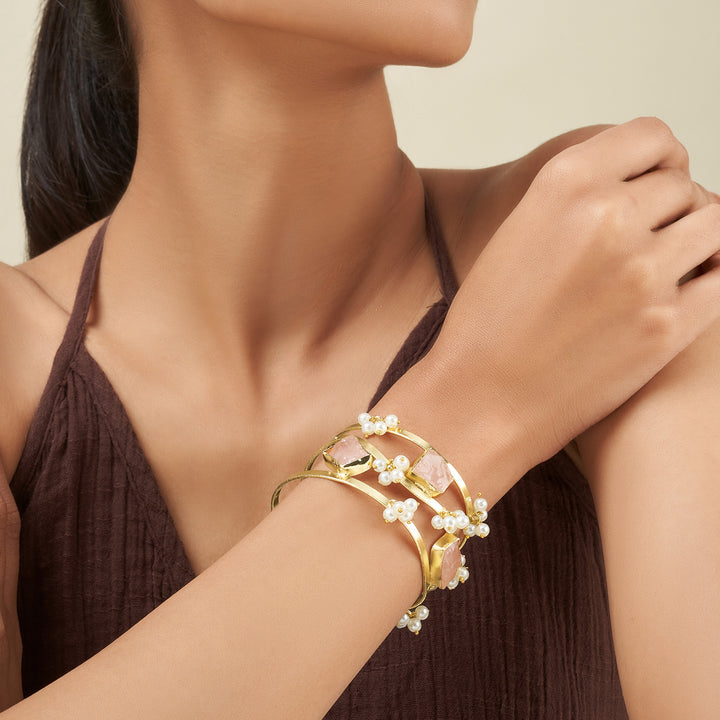 Soléa Pink Natural Stone Pearl Cuff Bracelet