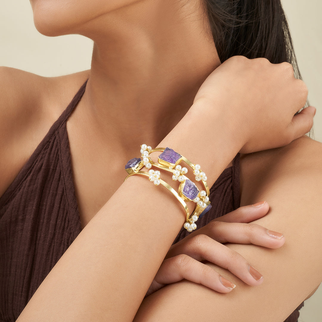 Soléa Purple Natural Stone Pearl Cuff Bracelet