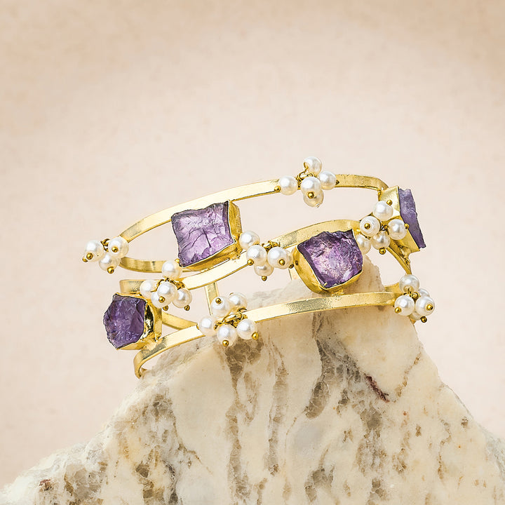 Soléa Purple Natural Stone Pearl Cuff Bracelet