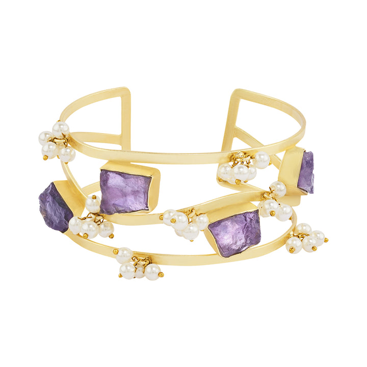 Soléa Purple Natural Stone Pearl Cuff Bracelet