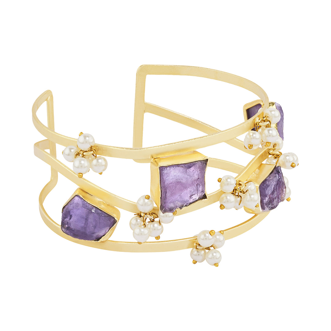 Soléa Purple Natural Stone Pearl Cuff Bracelet