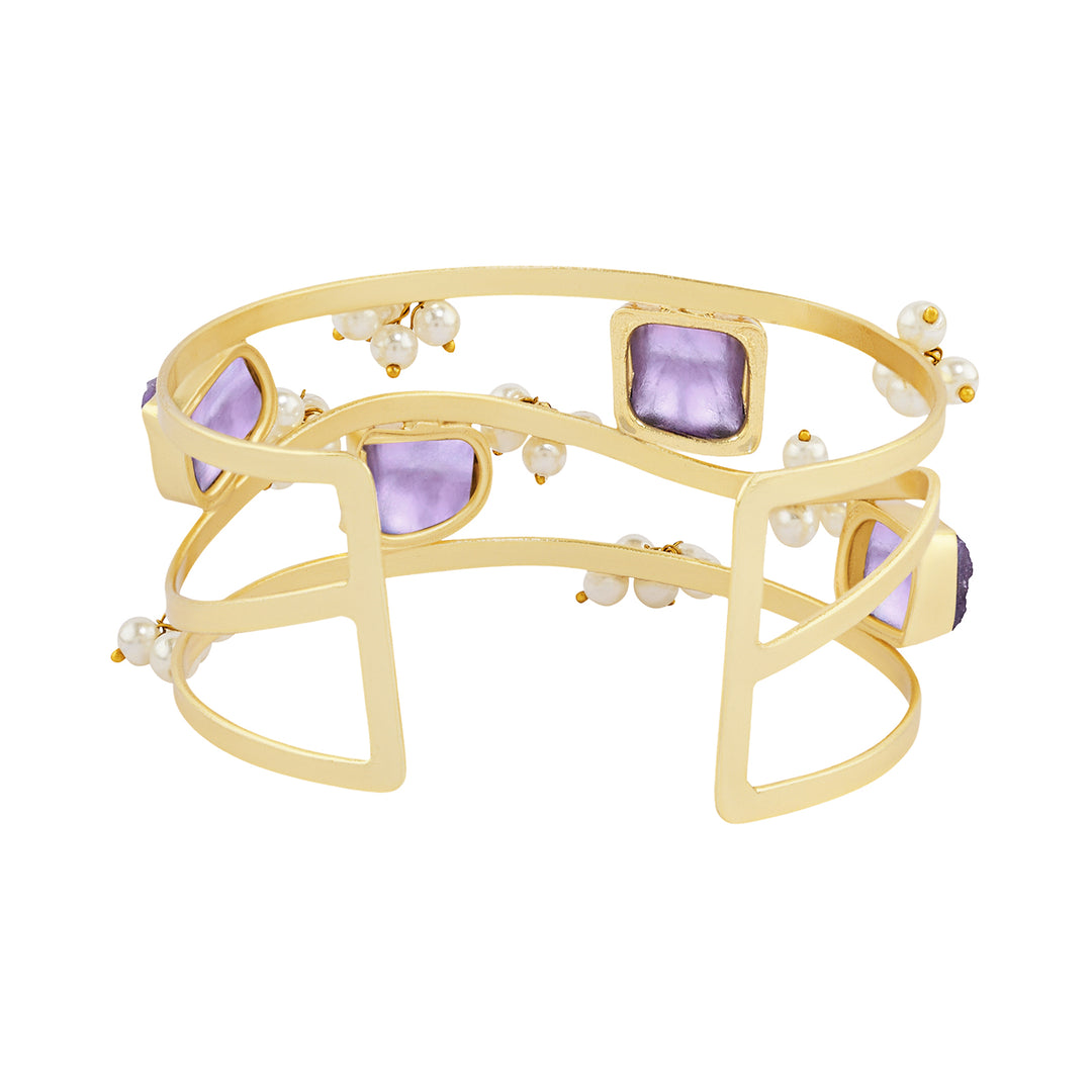 Soléa Purple Natural Stone Pearl Cuff Bracelet
