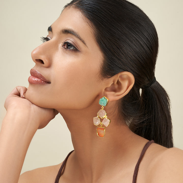 Soléa Turquoise Pink Orange Natural Stone Earrings