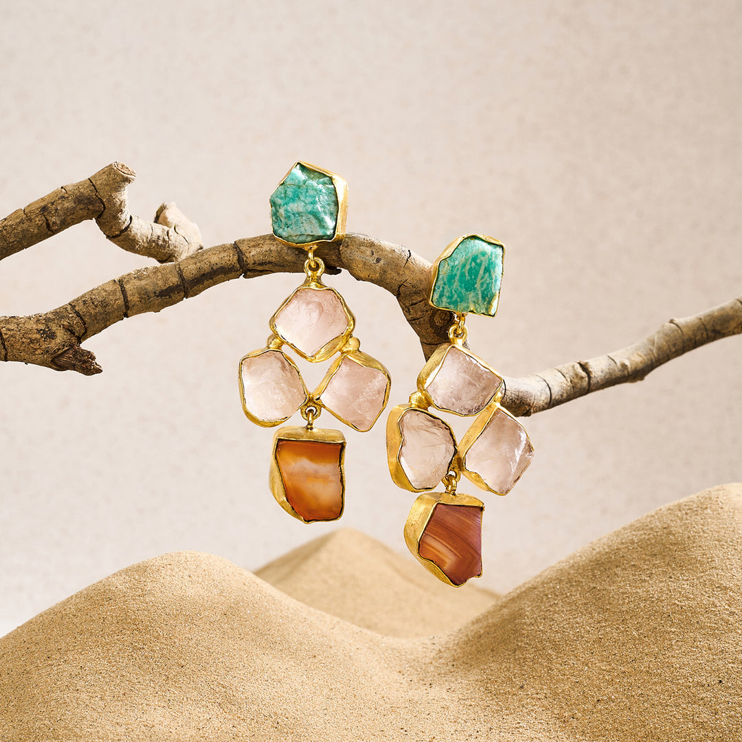 Soléa Turquoise Pink Orange Natural Stone Earrings