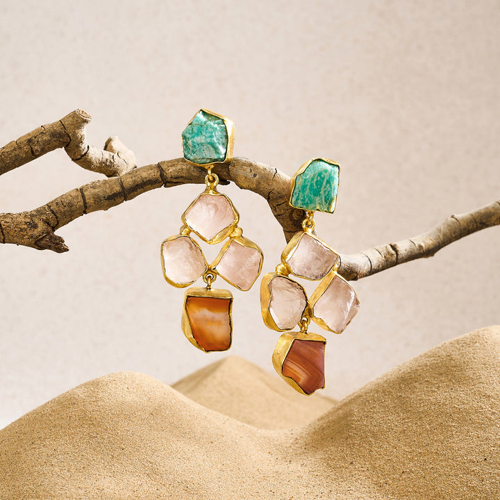 Soléa Turquoise Pink Orange Natural Stone Earrings