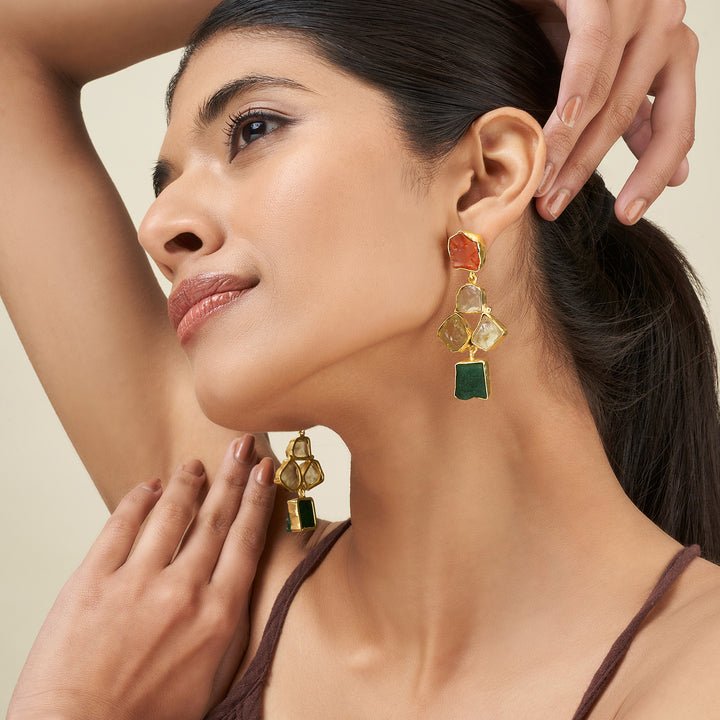 Soléa Orange Yellow Dark Green Natural Stone Earrings