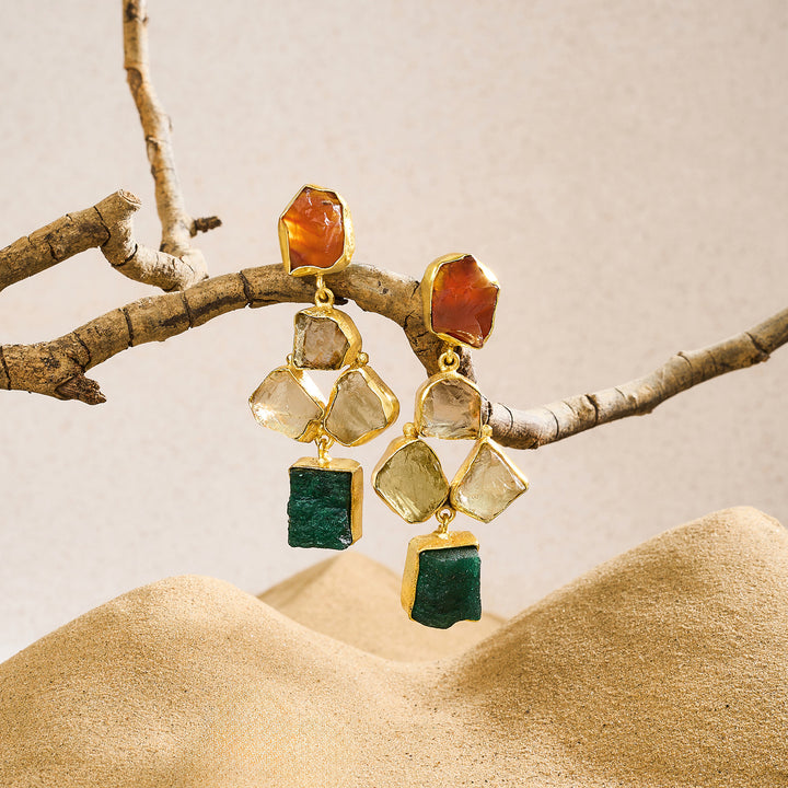 Soléa Orange Yellow Dark Green Natural Stone Earrings