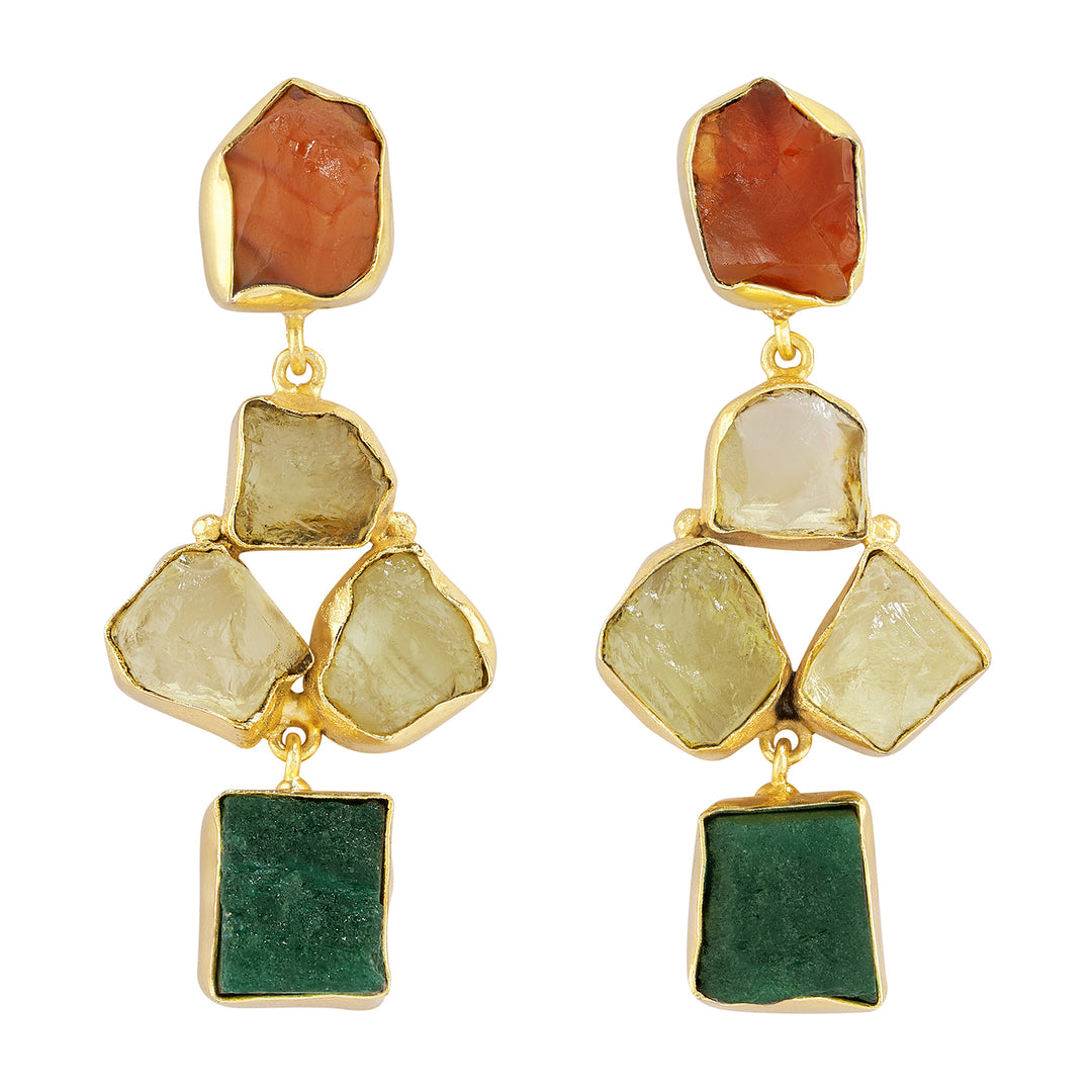 Soléa Orange Yellow Dark Green Natural Stone Earrings