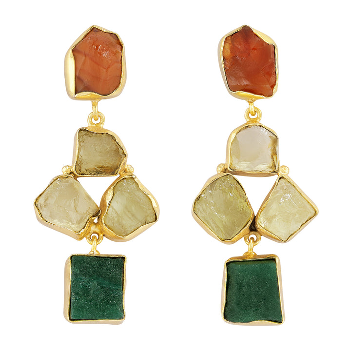 Soléa Orange Yellow Dark Green Natural Stone Earrings