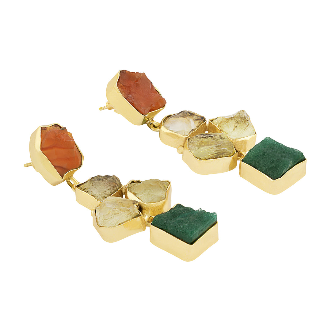 Soléa Orange Yellow Dark Green Natural Stone Earrings
