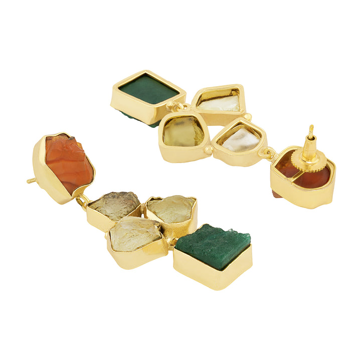 Soléa Orange Yellow Dark Green Natural Stone Earrings