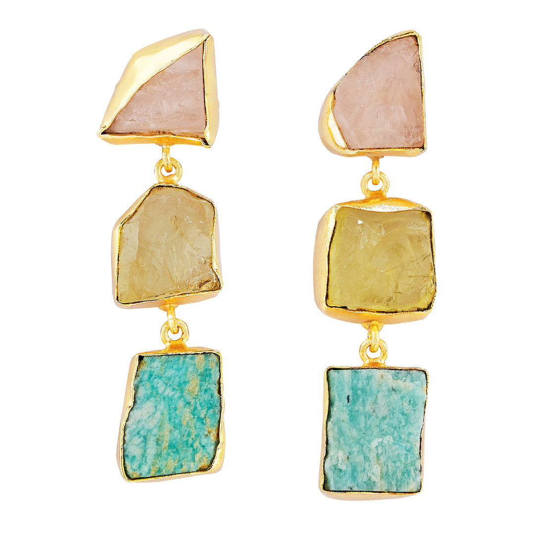Soléa Pink Yellow Turquoise Natural Stone Danglers
