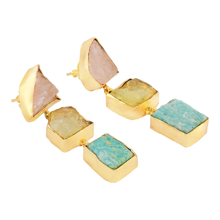 Soléa Pink Yellow Turquoise Natural Stone Danglers