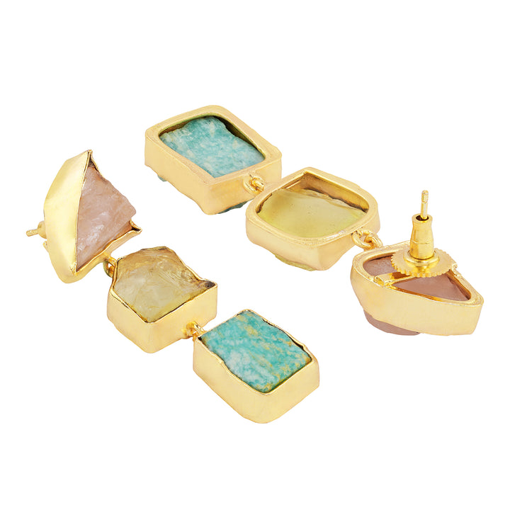 Soléa Pink Yellow Turquoise Natural Stone Danglers