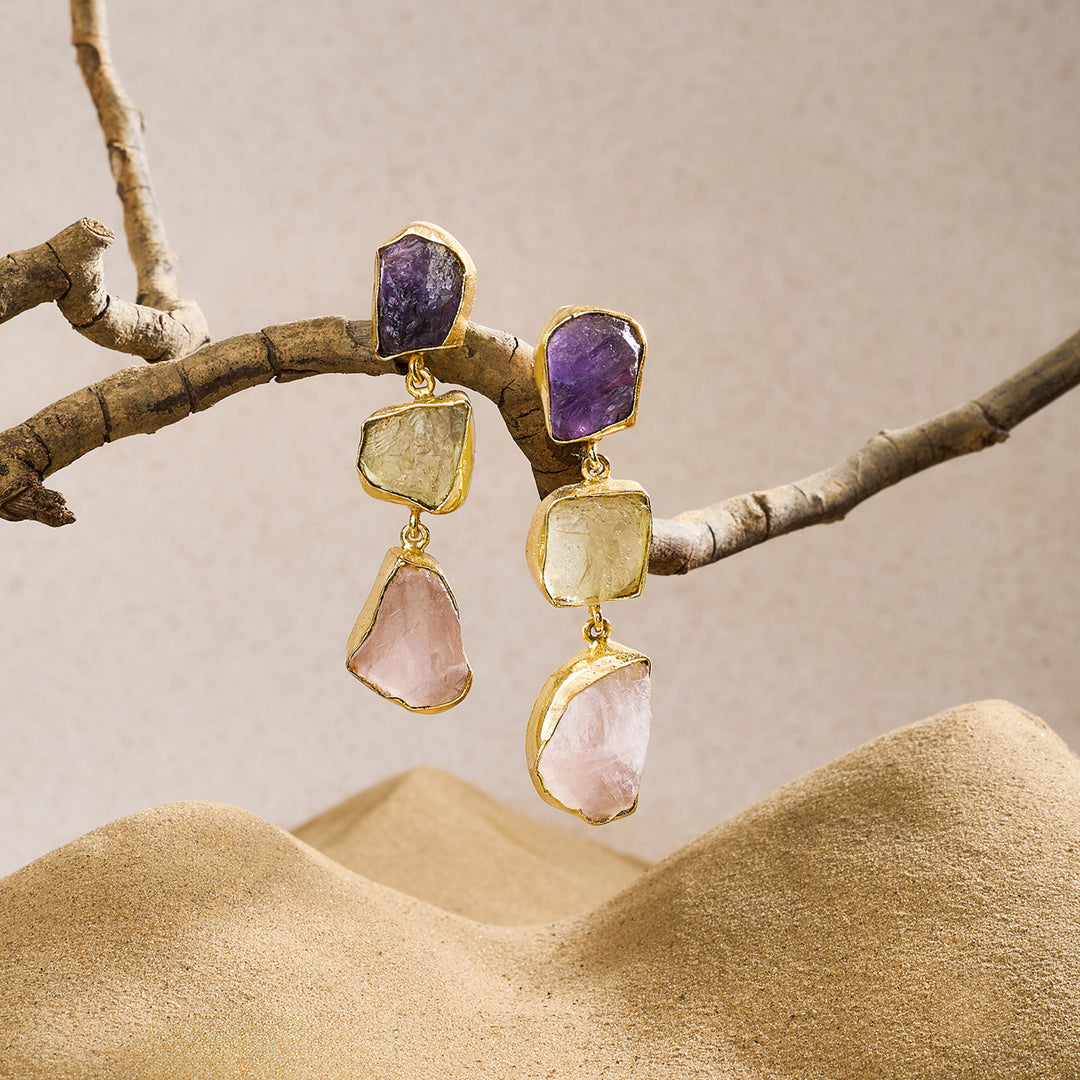 Soléa Purple Yellow Pink Natural Stone Danglers