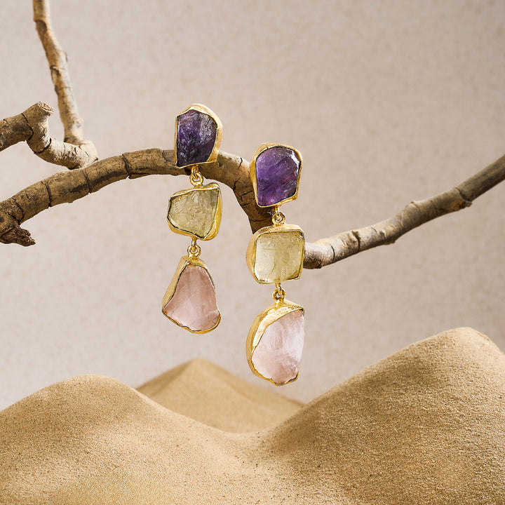 Soléa Purple Yellow Pink Natural Stone Danglers