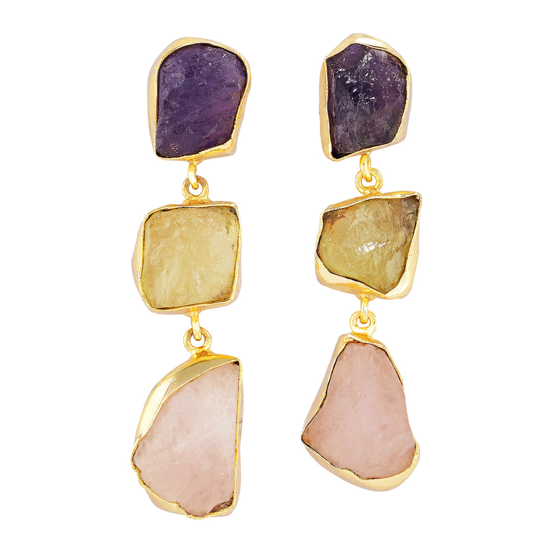 Soléa Purple Yellow Pink Natural Stone Danglers