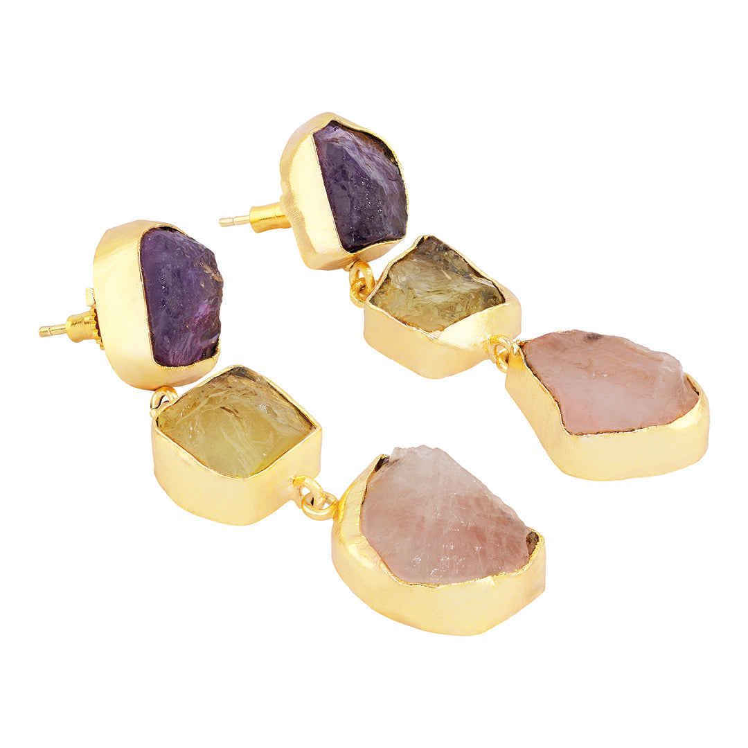 Soléa Purple Yellow Pink Natural Stone Danglers