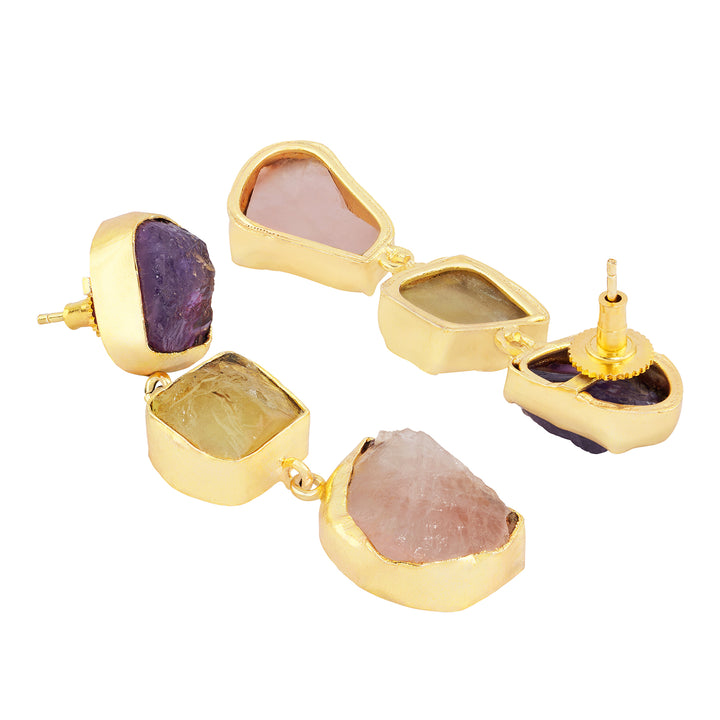 Soléa Purple Yellow Pink Natural Stone Danglers