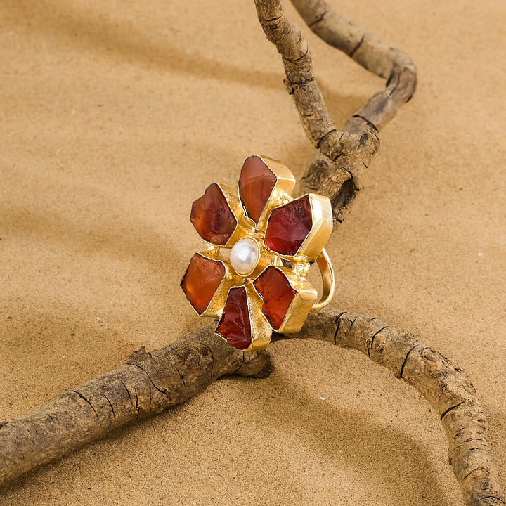 Soléa Orange Natural Stone Flower Ring