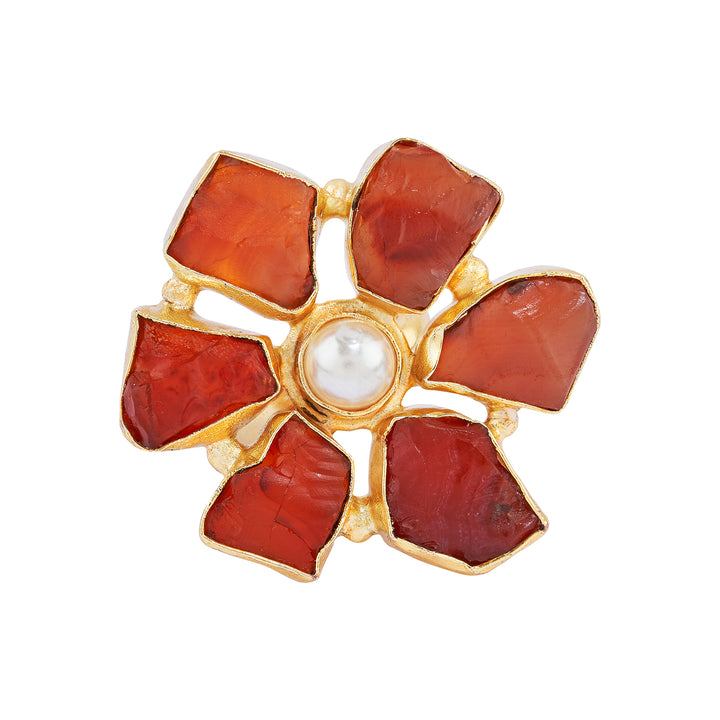 Soléa Orange Natural Stone Flower Ring
