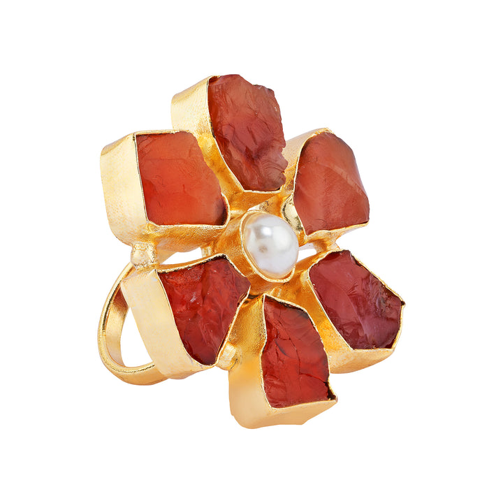 Soléa Orange Natural Stone Flower Ring