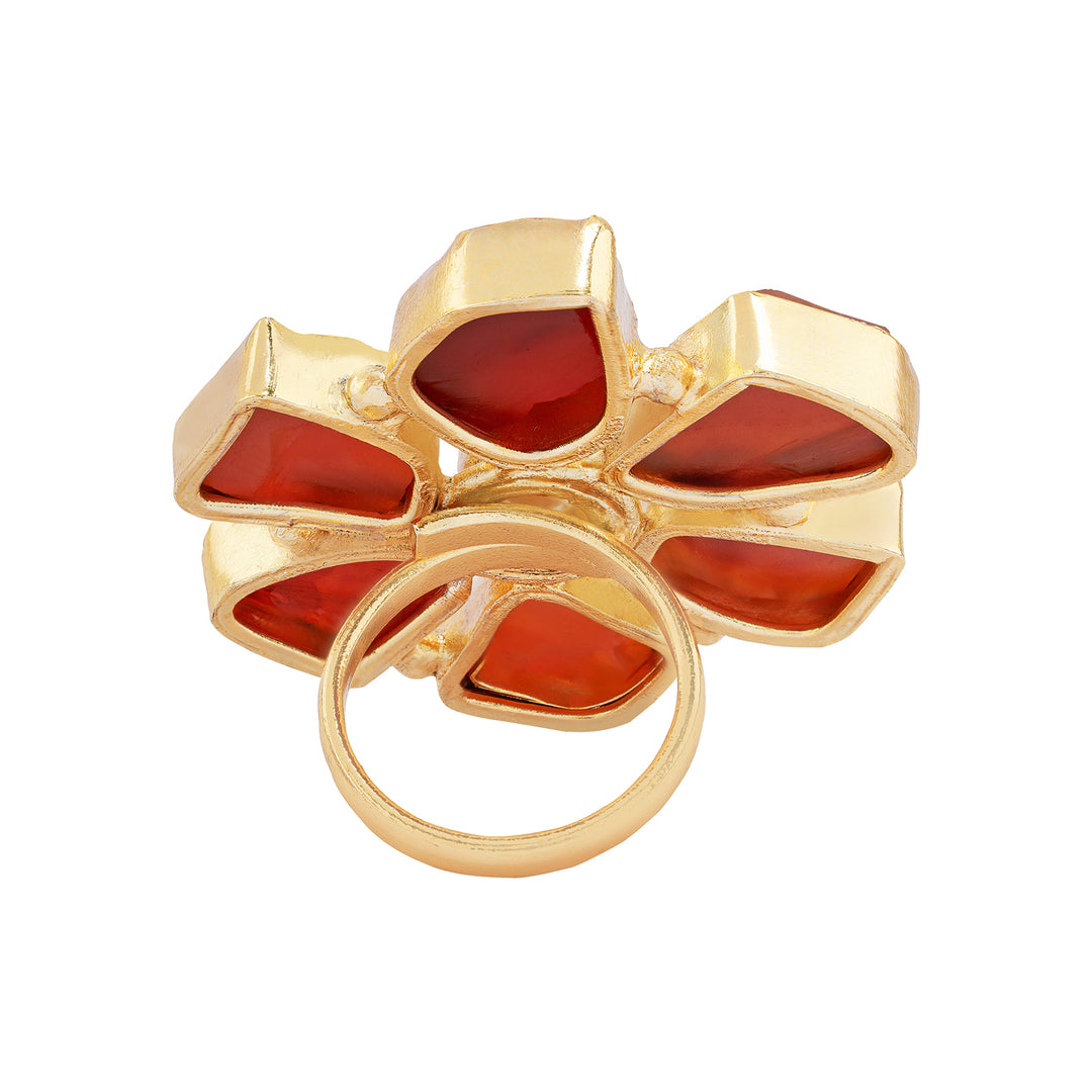 Soléa Orange Natural Stone Flower Ring