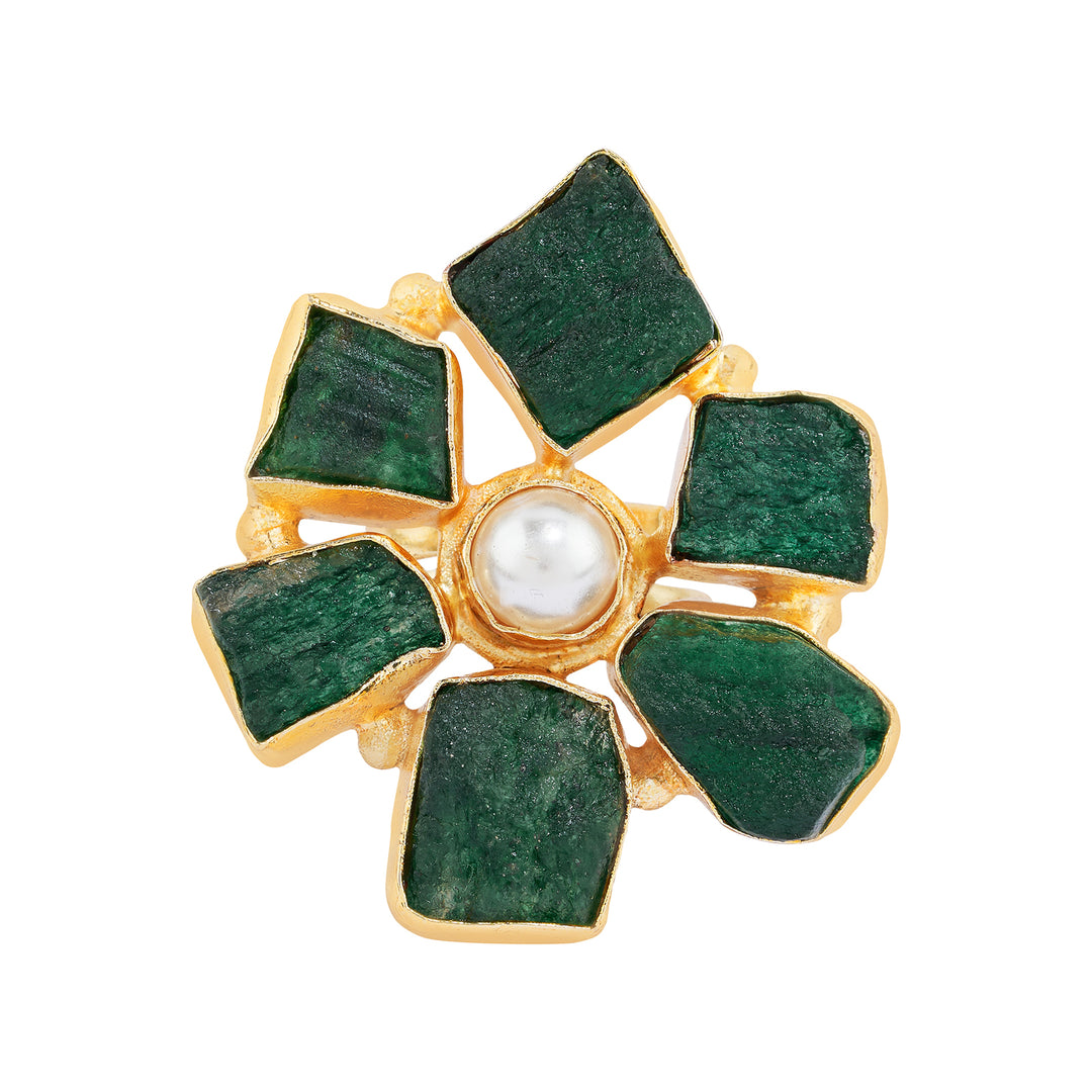 Soléa Dark Green Natural Stone Flower Ring