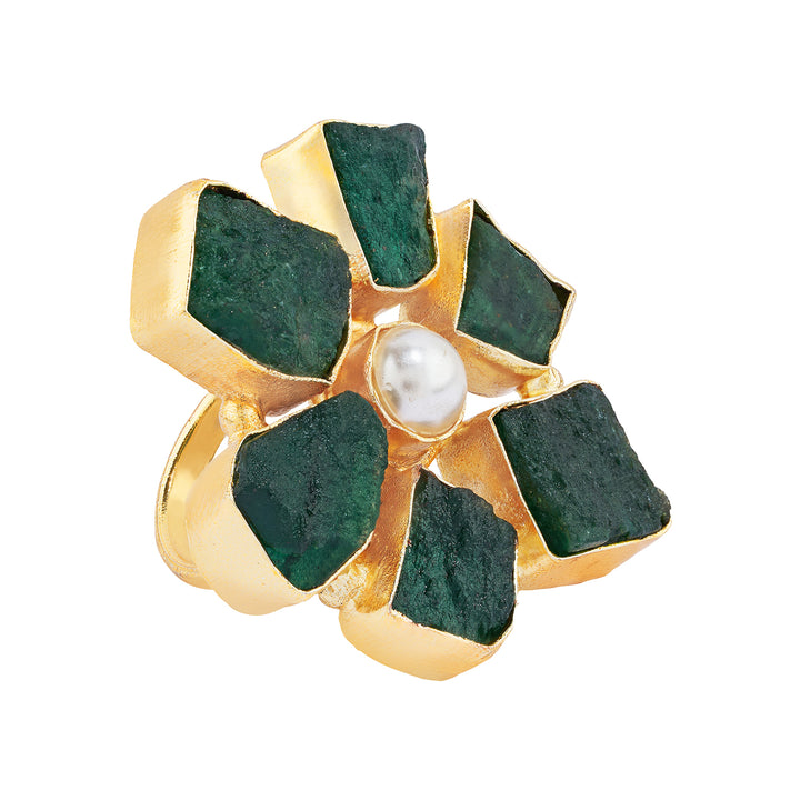 Soléa Dark Green Natural Stone Flower Ring