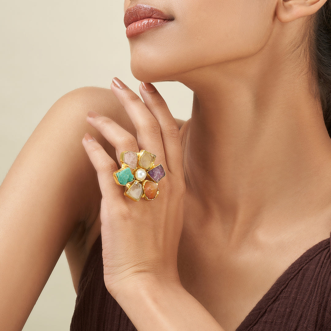Soléa Multicolored Natural Stone Flower Ring