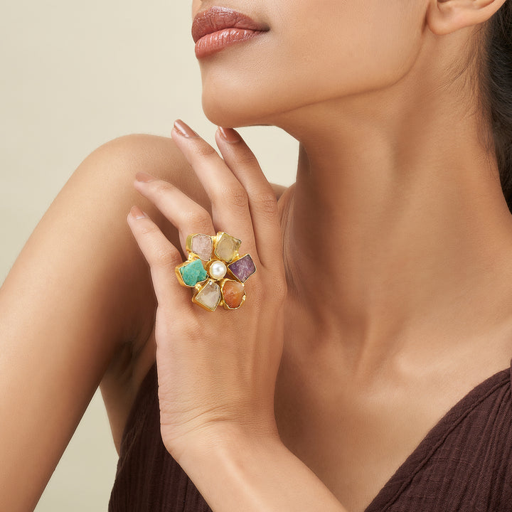 Soléa Multicolored Natural Stone Flower Ring
