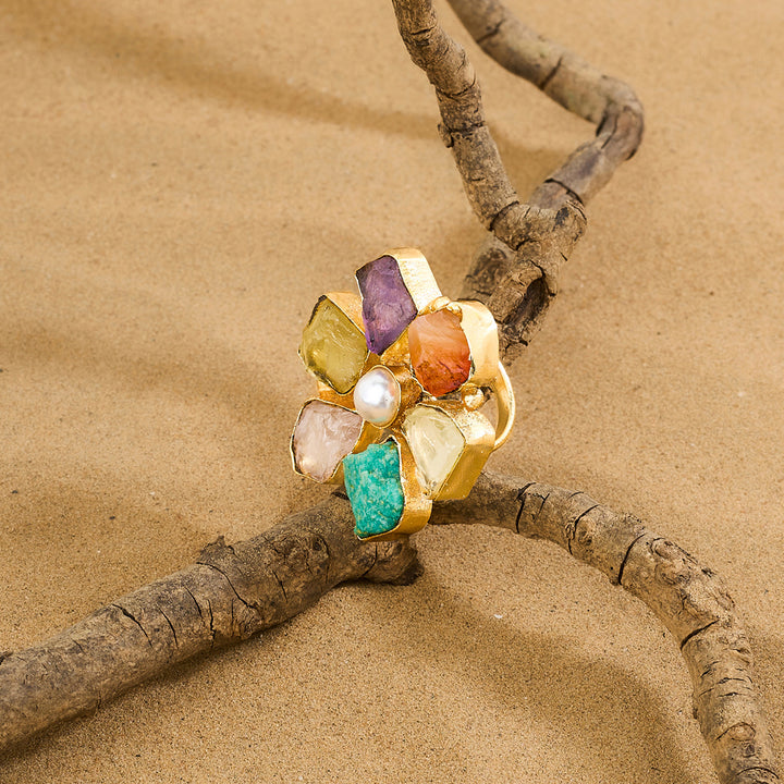 Soléa Multicolored Natural Stone Flower Ring