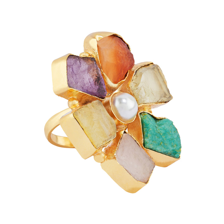Soléa Multicolored Natural Stone Flower Ring