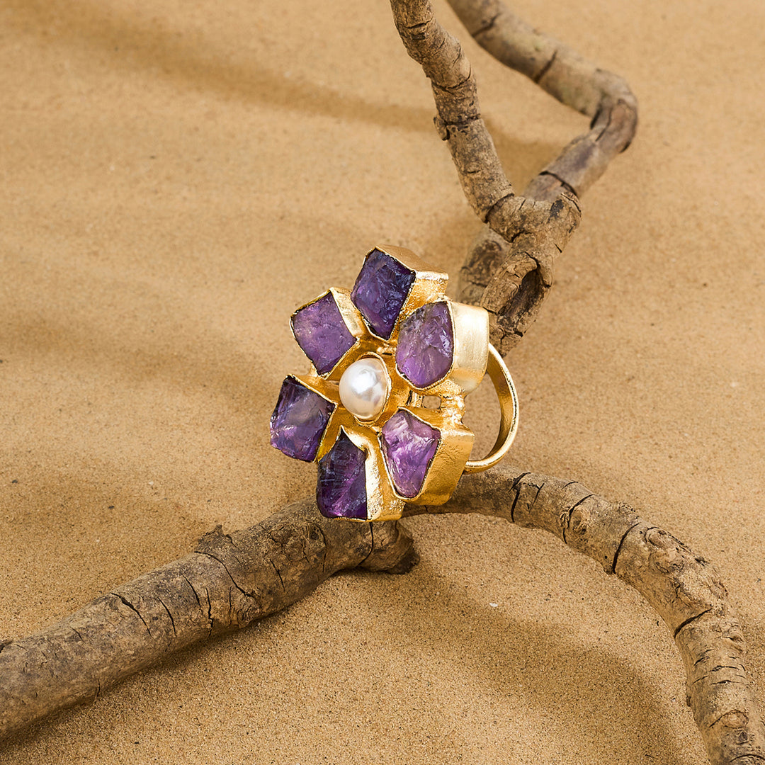 Soléa Purple Natural Stone Flower Ring