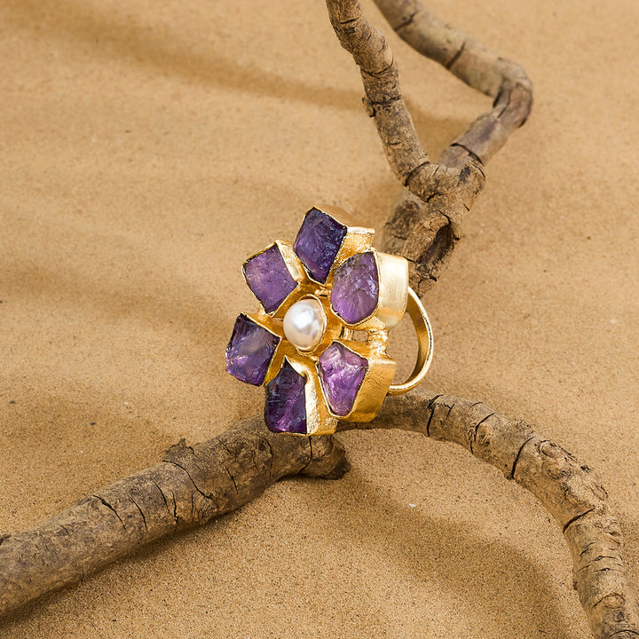 Soléa Purple Natural Stone Flower Ring