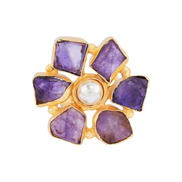 Soléa Purple Natural Stone Flower Ring
