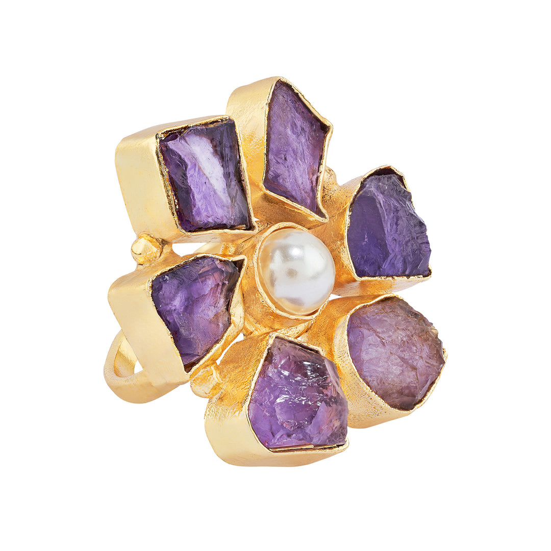 Soléa Purple Natural Stone Flower Ring