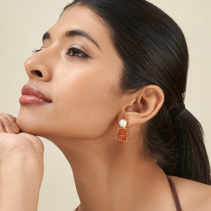 Soléa Pearl Orange Natural Stone Earrings