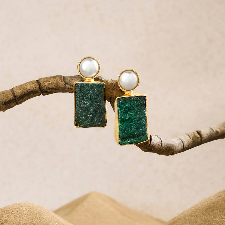 Soléa Pearl Dark Green Natural Stone Earrings
