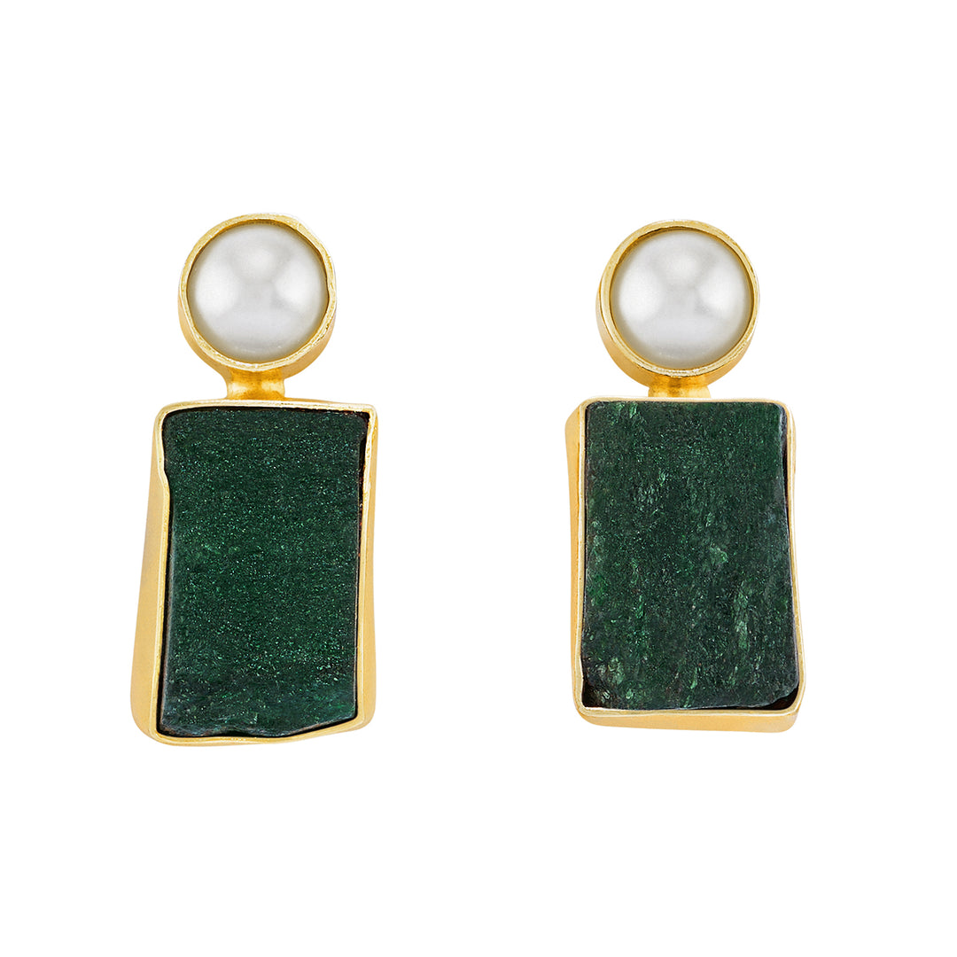 Soléa Pearl Dark Green Natural Stone Earrings