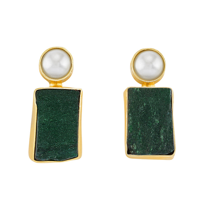 Soléa Pearl Dark Green Natural Stone Earrings