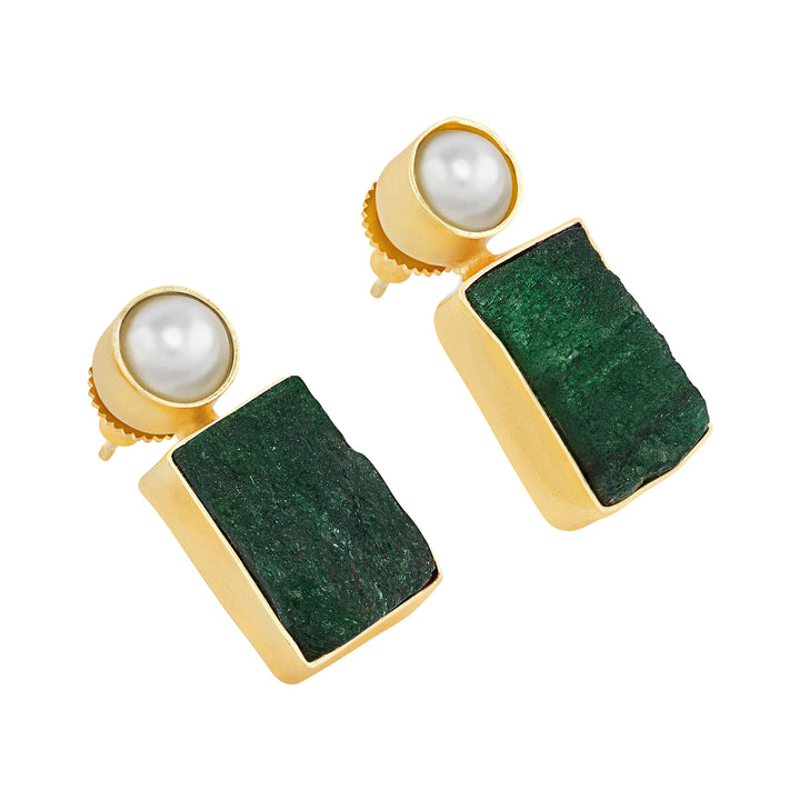 Soléa Pearl Dark Green Natural Stone Earrings