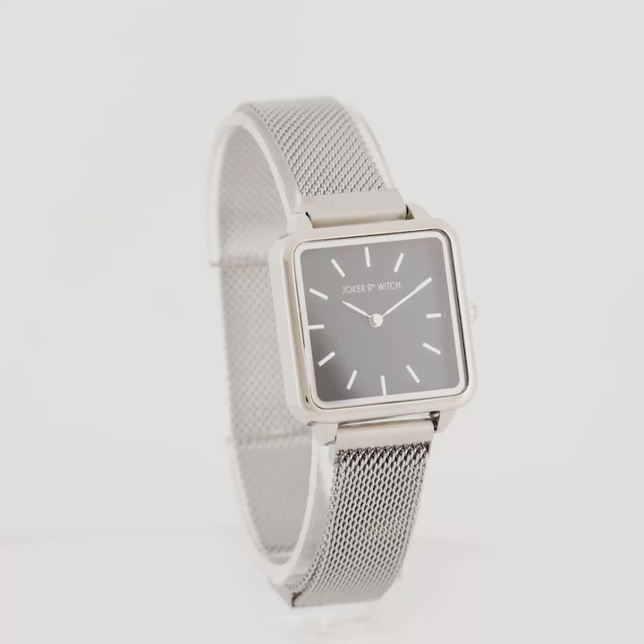 Vintage Black Small Square Dial Silver Magnetic Strap Women's Watch