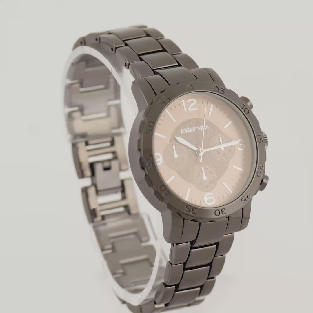 Taye Taupe Large Dial Gunmetal Linked Chain Strap Unisex Watch