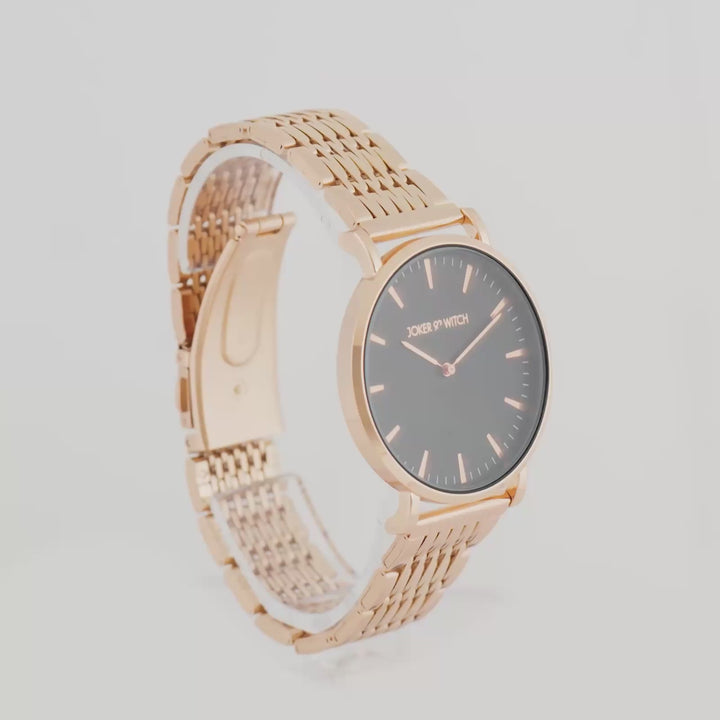 Aimee Black Large Dial Rose Gold Linked Chain Strap Women's Watch