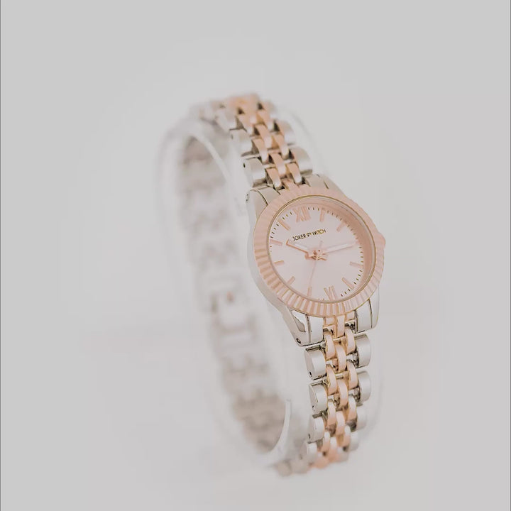 Arina Rose Gold Mini Dial Dual Tone Linked Chain Strap Women's Watch