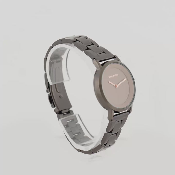 Amsterdam Taupe Medium Dial Gunmetal Linked Chain Strap Women's Watch