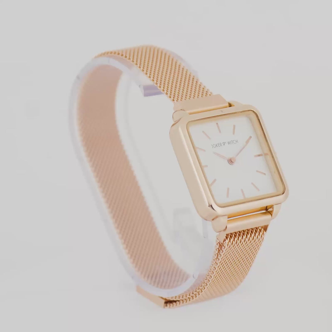 Vintage White Small Square Dial Rose Gold Magnetic Strap Women's Watch