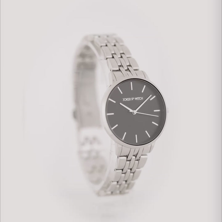 Mini Nebula Black Medium Dial Silver Linked Chain Strap Women's Watch